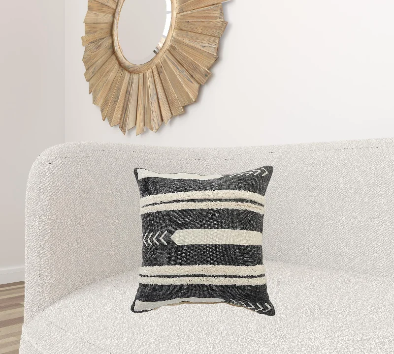Weekend Price Cuts Galore 20" X 20" White And Black 100% Cotton Geometric Zippered Pillow