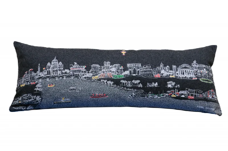 35" Black Rome Nighttime Skyline Lumbar Decorative Pillow