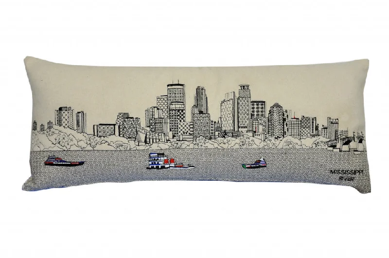 Weekend Bargains Just for You 35" White Minneapolis Daylight Skyline Lumbar Decorative Pillow