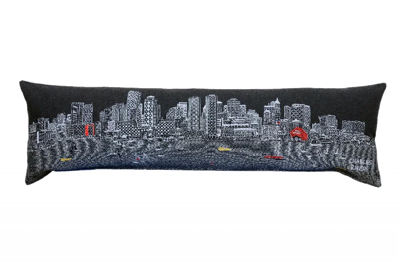 Weekend Bargains to Sizzle 46" Black Boston Nighttime Skyline Lumbar Decorative Pillow