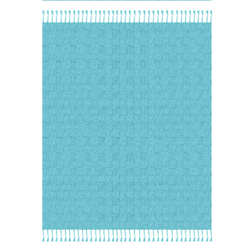 50" X 60" Blue Woven Cotton Throw Blanket with Fringe