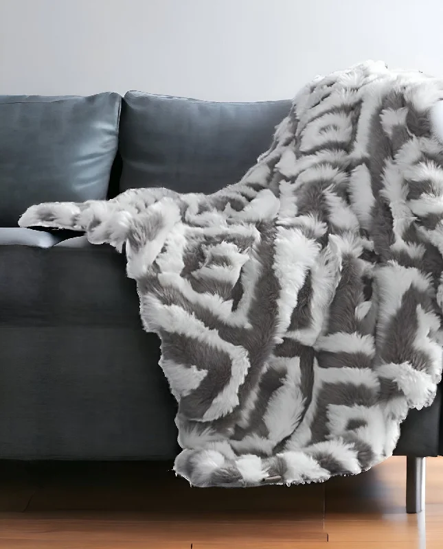 60" X 50" Gray Knitted Acrylic Geometric Throw Blanket