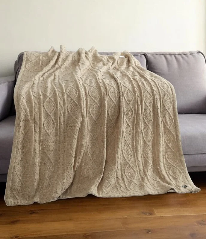 60" X 50" Taupe Knitted Acrylic Throw Blanket