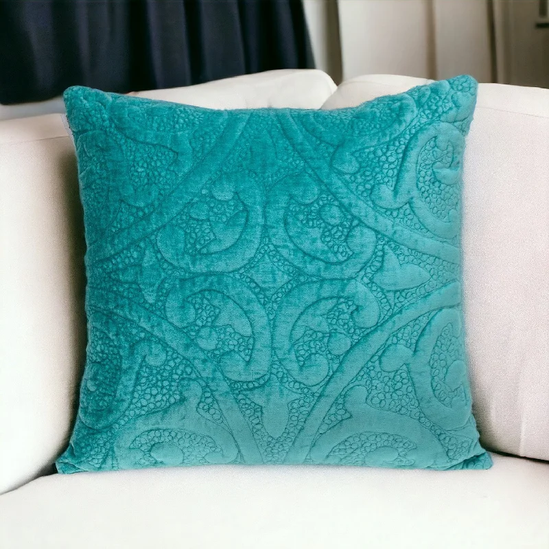 Aqua Quilted Velvet Square Throw Pillow