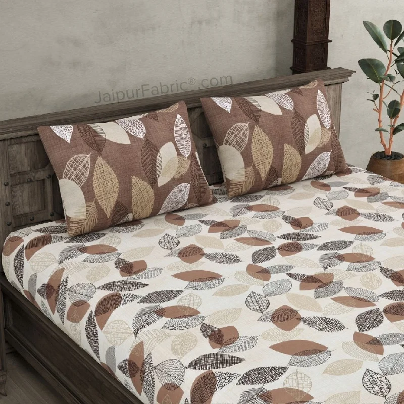 Special Offer Autumn Fall Off White Brown Cotton King Size Bedsheet