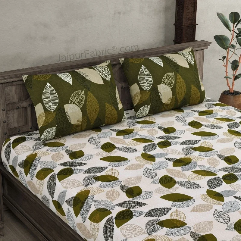 Last Chance Autumn Fall Off White Green Cotton King Size Bedsheet