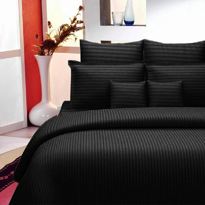 Sneak Peek Sale Awesome Black Self Design 300 TC King Size Pure Cotton Satin Slumber Sheet for Double Bed with 2 pillow covers