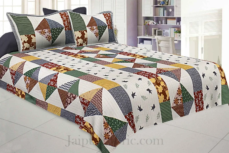 barmeri bird print cream pure cotton king size bedsheet