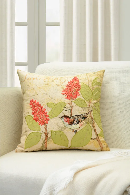 Bird and Lace Embroidered Pillow