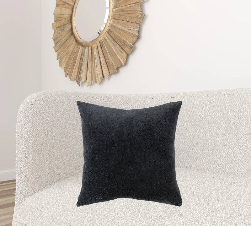 Black Solid Reversible Cotton Velvet Throw Pillow