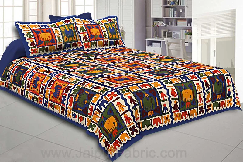 Must-Have Deals Blue Border Elephant Pattern Screen Print Double Bed Sheet