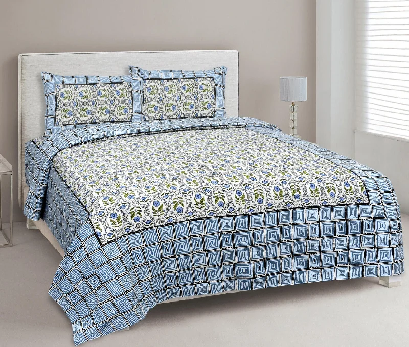 Stock Clearance Blue Stylish Square Waves Double Bedsheet
