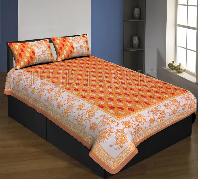 Discount Mania Brown Boarder Orange Base With Flower And Leaf Print Single Bed Sheet With 2 Pillow Cover Discount Mania Brown Boarder Orange Base With Flower And Leaf Print Single Bed Sheet With 2 Pillow Cover