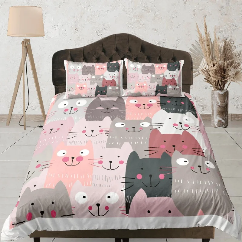 Cat Lover Duvet Cover Set Bedspread, Cute Cats Bedding for Teens Kids Bedroom