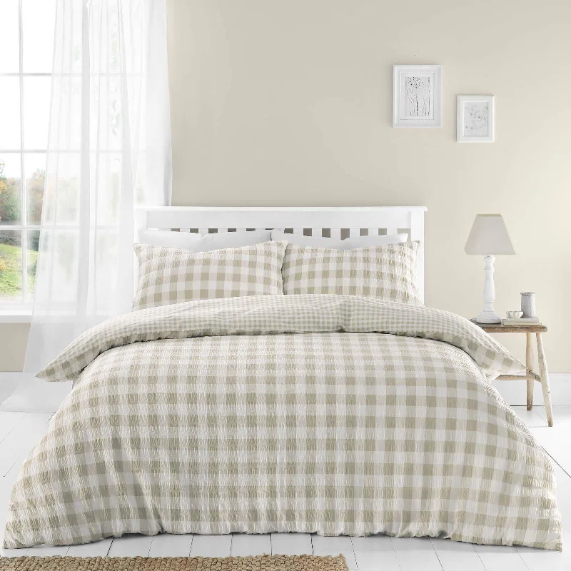 Seersucker Gingham Check Duvet Cover Set Natural