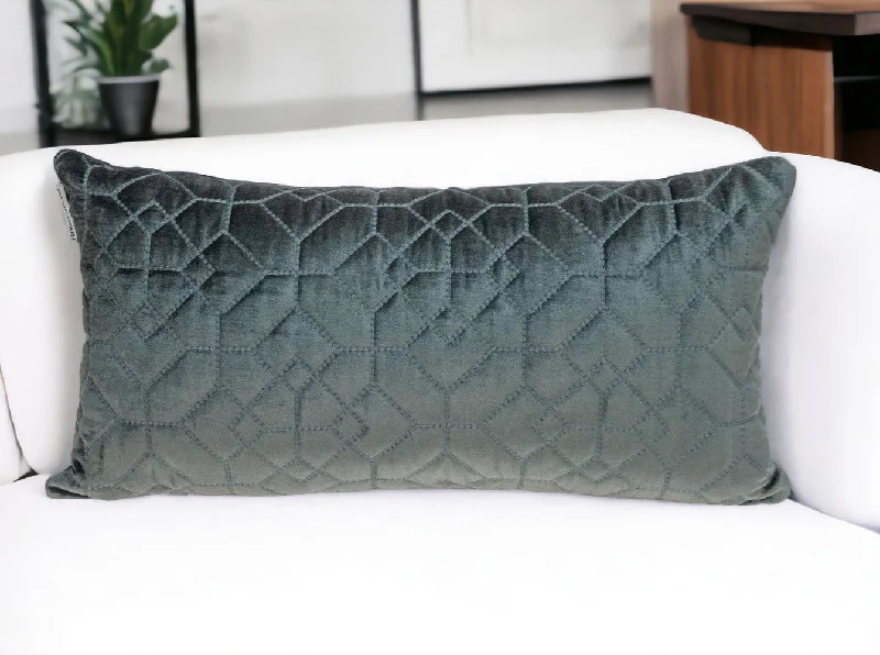 Fantastic Savings Charcoal Quilted Velvet Geo Lumbar Decorative Pillow