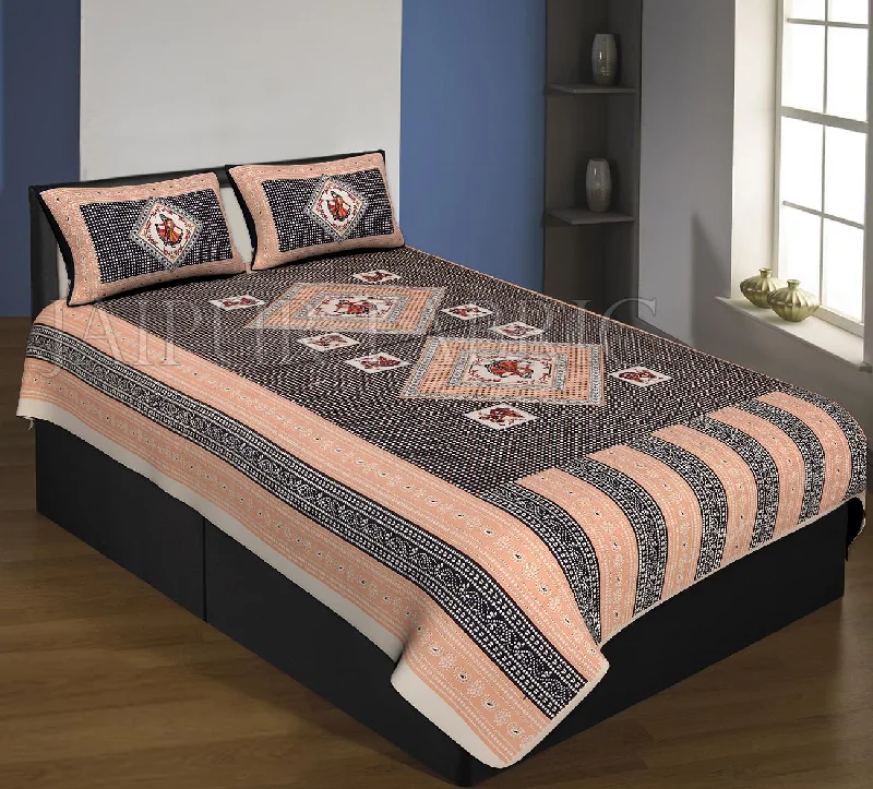 Exclusive Offers Cream And Light Brown Boarder Black Base With Tiny Bandej Print Single Bed Sheet With 2 Pillow Cover Exclusive Offers Cream And Light Brown Boarder Black Base With Tiny Bandej Print Single Bed Sheet With 2 Pillow Cover