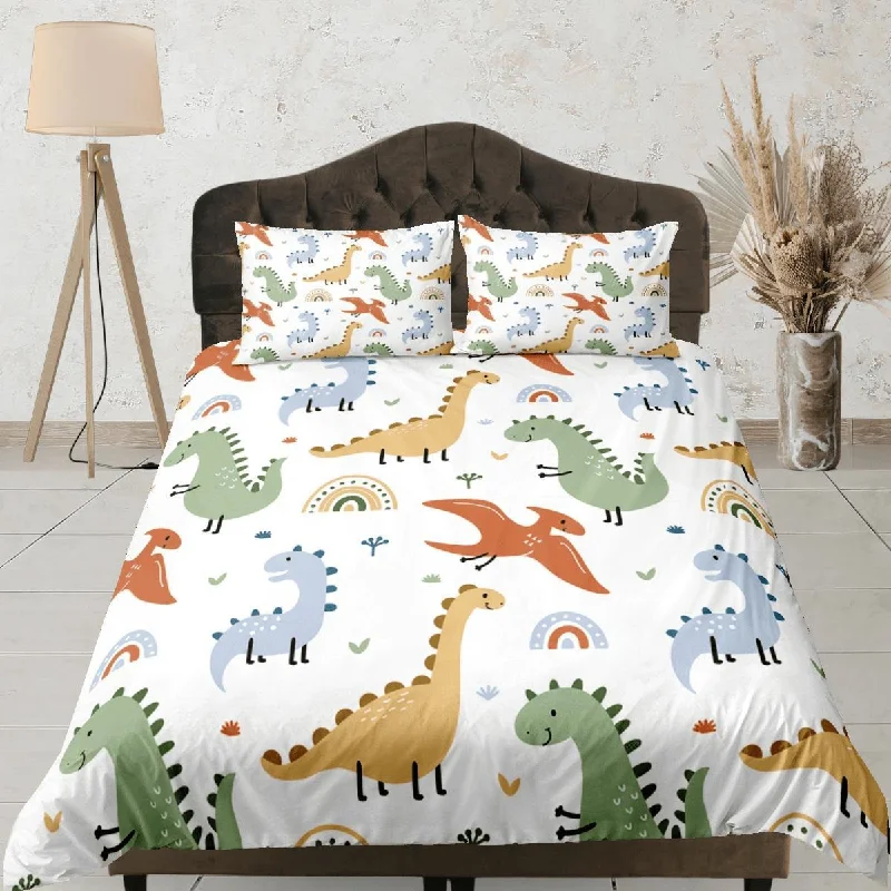 Amazing Deals Cute Dinosaurs Duvet Cover Set Colorful Bedspread, Kids Full Bedding Set with Pillowcase, King Duvet Cover Queen Duvet Comforter Cover Twin