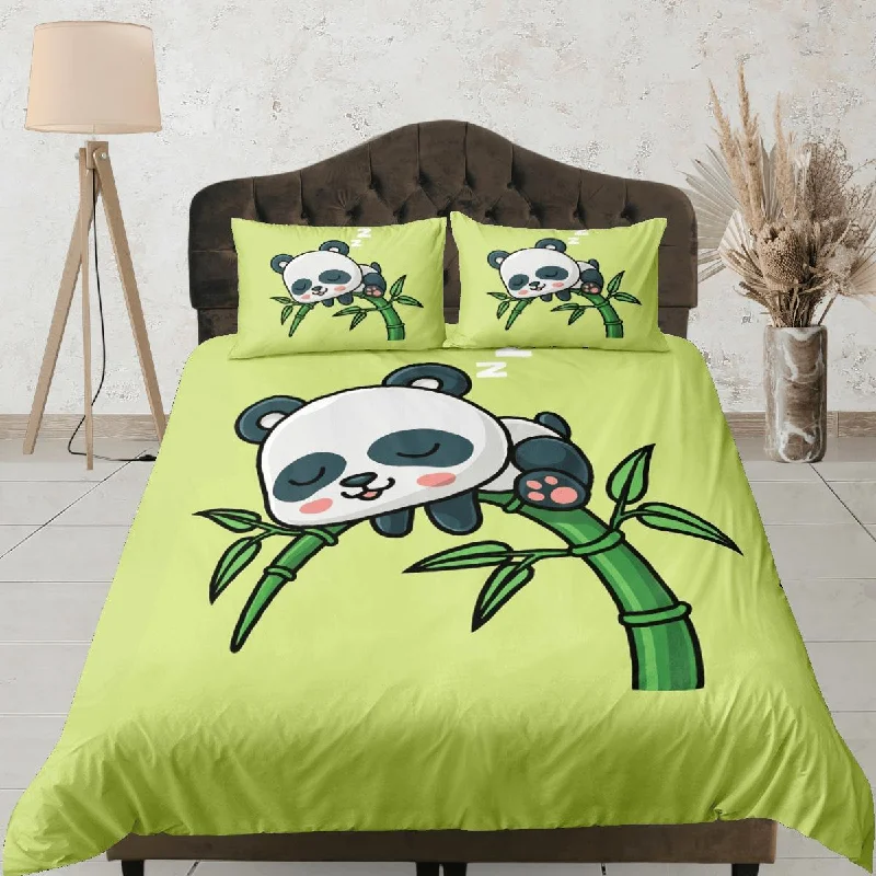 Cute Panda Sleeping in Bamboo Duvet Cover Set Bedspread, Kids Bedding & Pillowcase