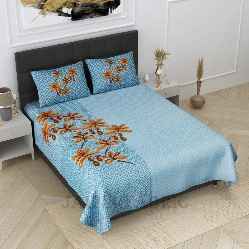 floral valley blue pure cotton king size bedsheet