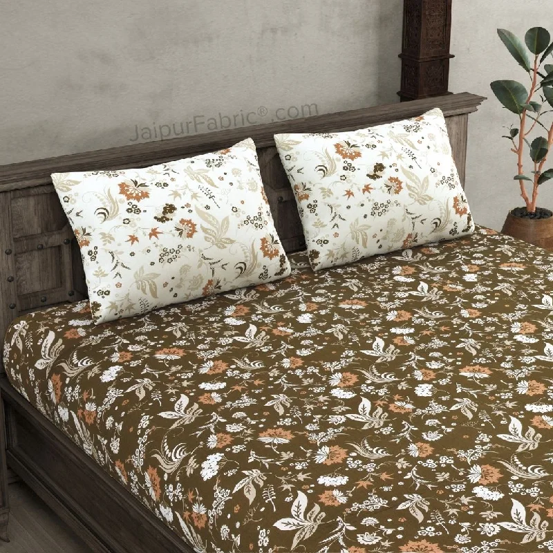 Flash Sale Flowery Spring Brown Cotton King Size Bedsheet