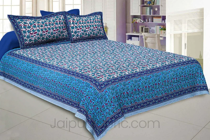 Fresh Garden Blue Pink Double Bedsheet