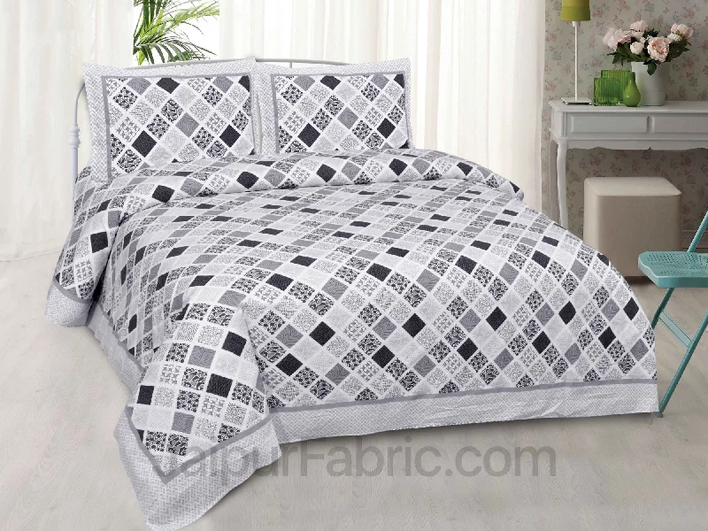 geometric kite silver cotton king size bedsheet