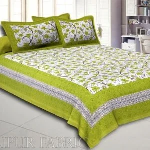 Green  Border Grapes Pattern Screen Print Cotton Double Bed Sheet