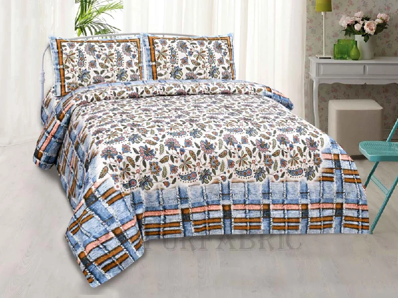 hop trefoil blue brick summer pure cotton king size bedsheet