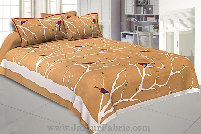 Indian Sparrow Double Bedsheet Brown Color With 2 Pillow covers