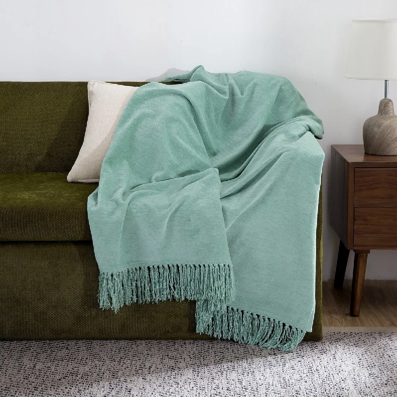 Jessica 100% Cotton Solid Woven Super Soft Dusty Jade Green Throw/Sofa/Multi Cover/Single Bed Cover