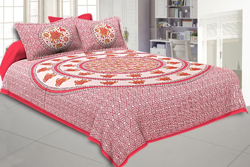 Deal of the Week King Size Bedsheet Pink Border Circle Elephant Pattern Screen Print With Two Pillow Cover Deal of the Week King Size Bedsheet Pink Border Circle Elephant Pattern Screen Print With Two Pillow Cover