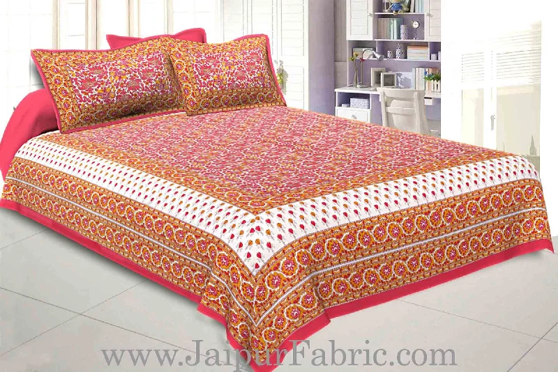 Crazy Savings King Size Besheet Pink Border Small Floral Print With Two Pillow Cover