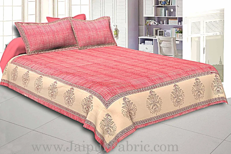 Mega Sale king size cotton satin double bed sheet pink border with cream base hand block pattern Mega Sale king size cotton satin double bed sheet pink border with cream base hand block pattern