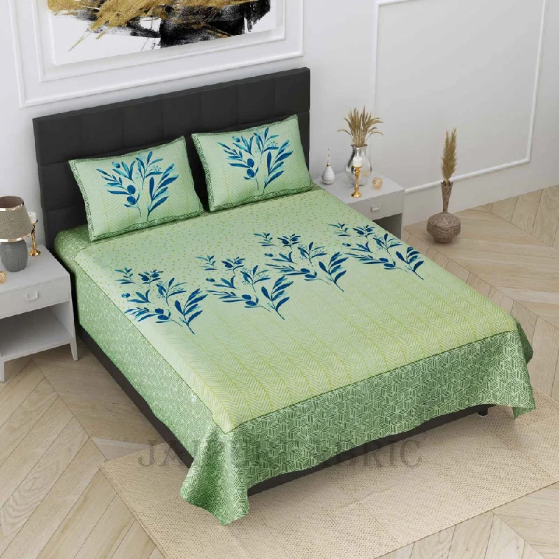 leafy luxury green pure cotton king size bedsheet