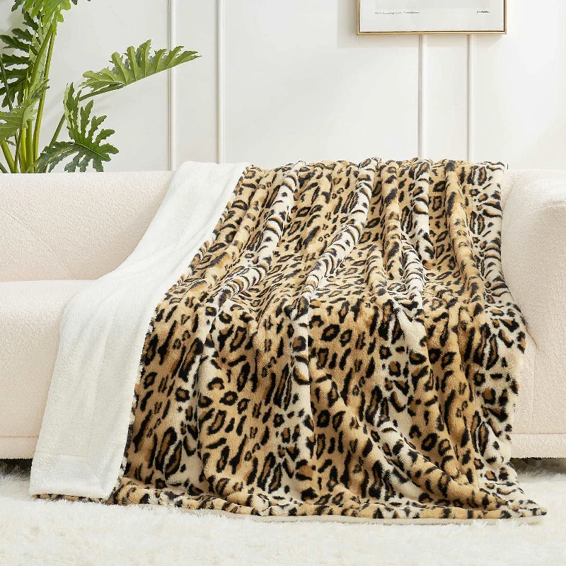 Leopard Print Luxury Faux Fur Throw Blanket