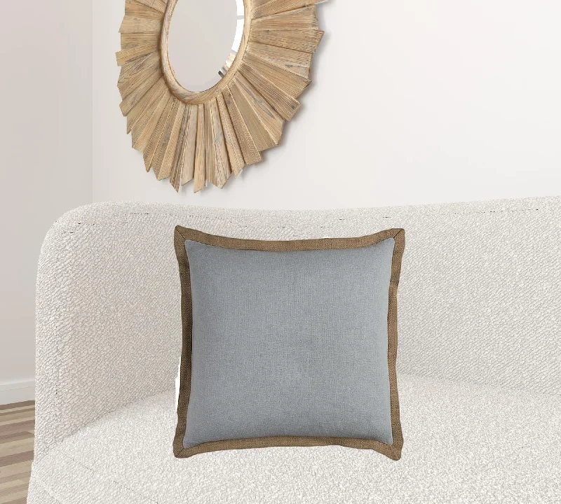 Light Blue and Natural Jute Throw Pillow