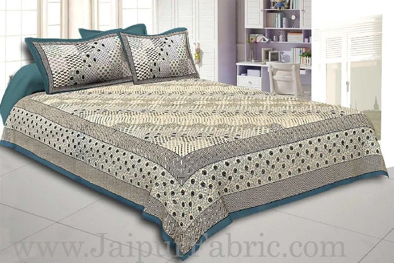 Light Green  Border  With Multi Checkered Pattern Fine Cotton Double Bedsheet With Two Pillow Cover