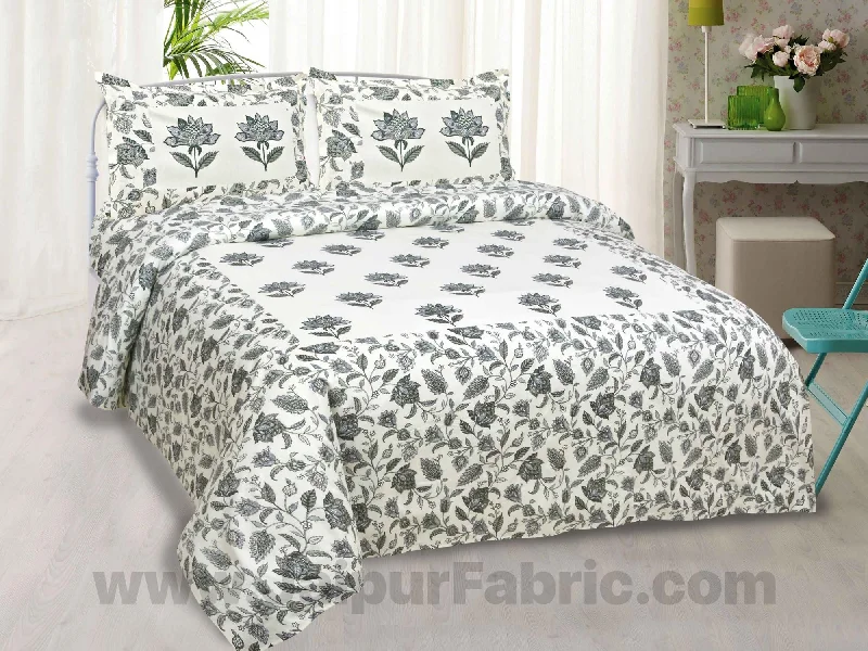 Lovely Lotus Cream Lotus Bunch Cotton King Size BedSheet