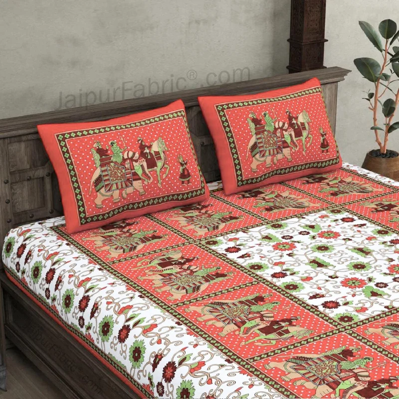 Flash Deals Maroon Border Big Elephant Printed Cotton Double Bed Sheet