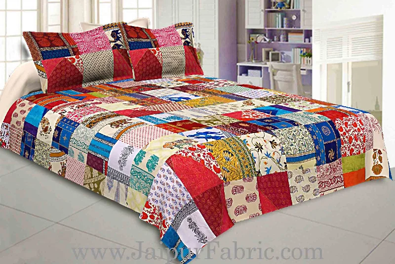 YEAR-End Sale Mix Tukdi Big King Size Super Fine Golden Multi Patch Double Bedsheet