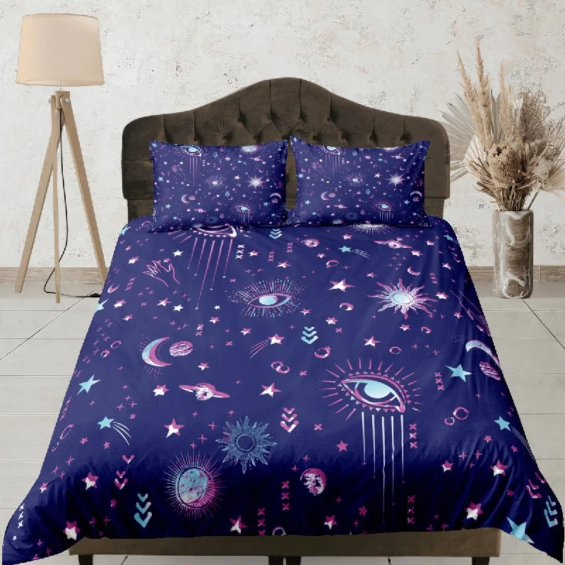 Moon Stars Galaxy Purple Duvet Cover Set Bedspread, Dorm Bedding with Pillowcase