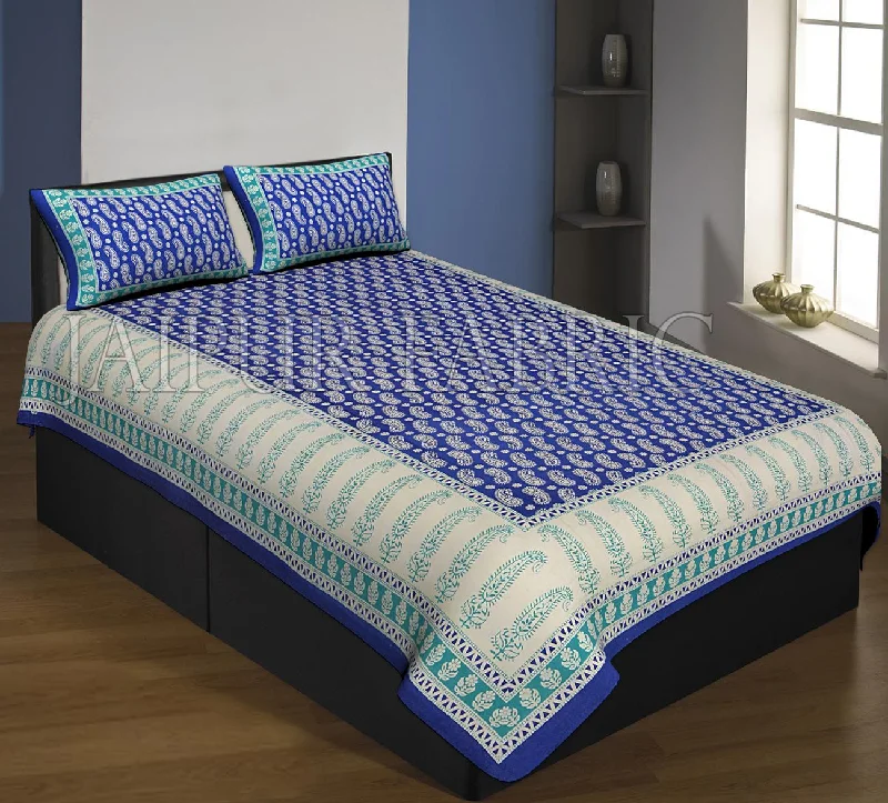 Daily Specials Navy Blue And Cream Boarder With Long Leaf Pattern Single Bed Sheet With 2 Pillow Cover Daily Specials Navy Blue And Cream Boarder With Long Leaf Pattern Single Bed Sheet With 2 Pillow Cover