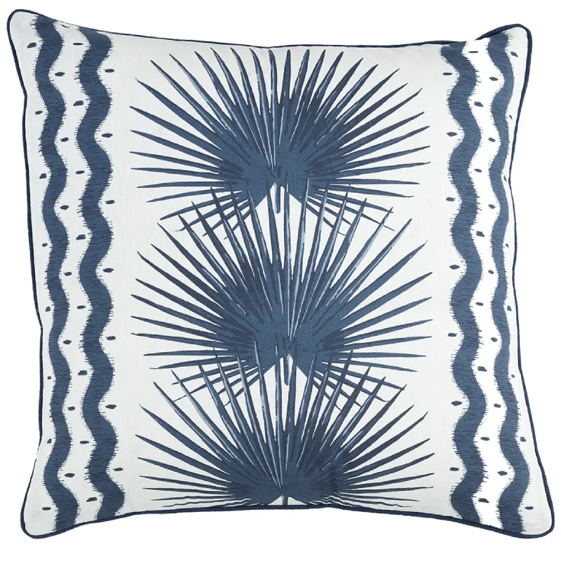 Navy Palmette Piped Edge Decorative Throw Pillow