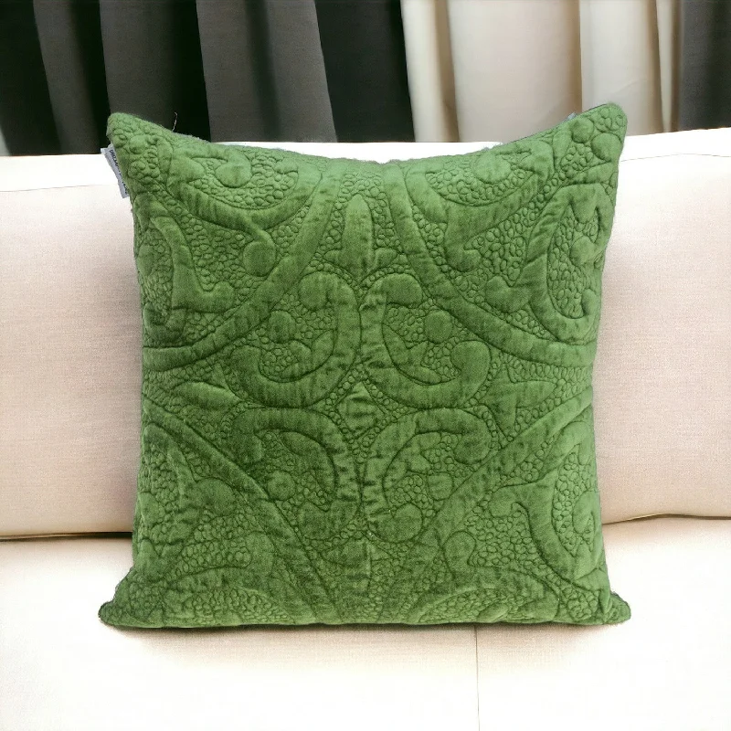 Olive Quilted Velvet Square Throw Pillow