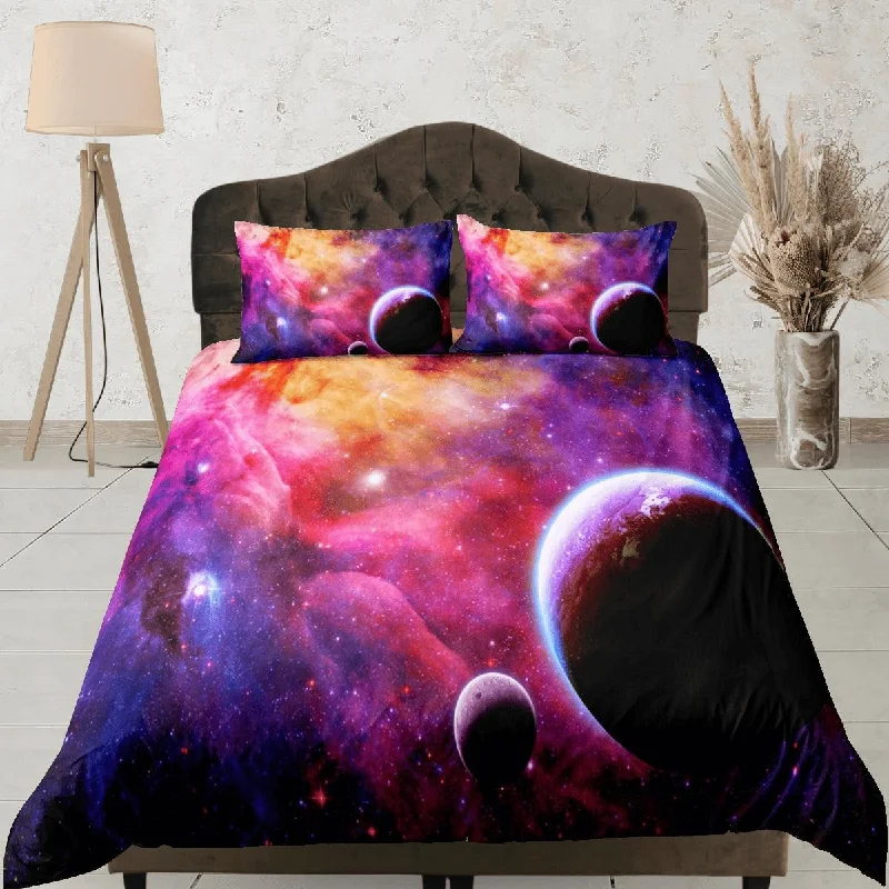 Planets Galaxy Nebula Duvet Cover Set Bedspread, Dorm Bedding with Pillowcase