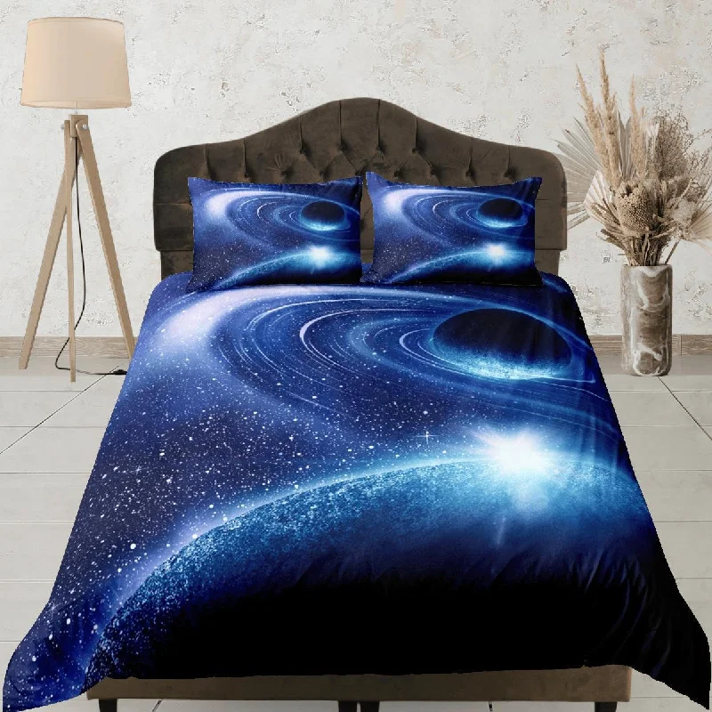 Planets Galaxy Orbit Blue Duvet Cover Set Bedspread, Dorm Bedding with Pillowcase