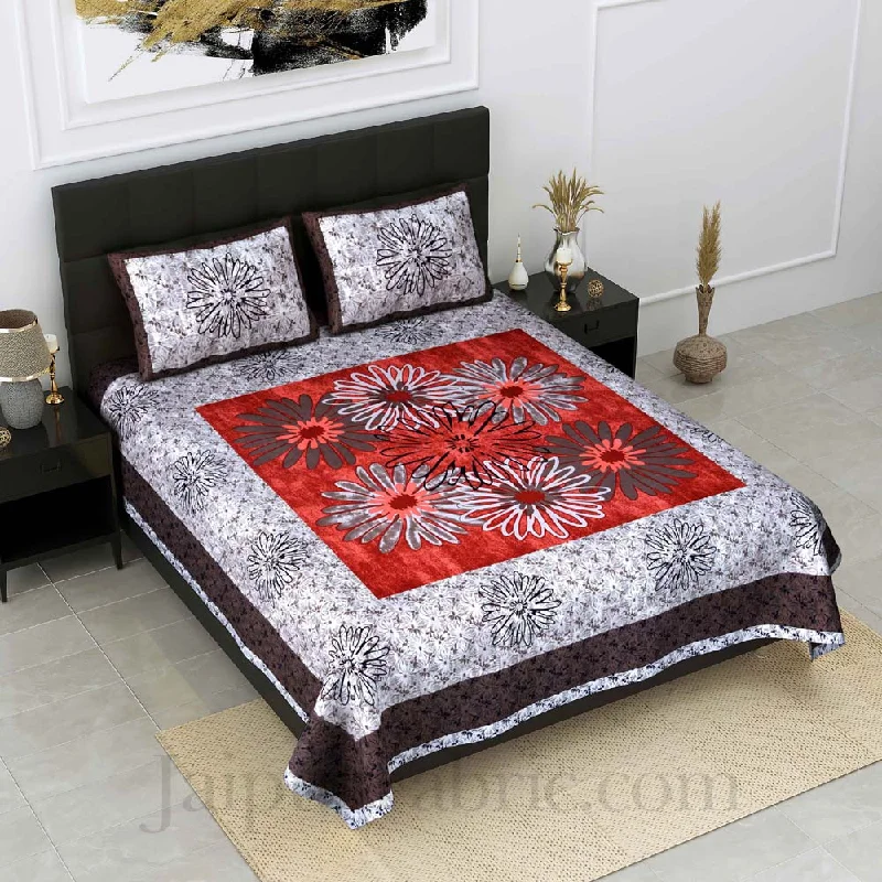 procian print dandellions grey red pure cotton king size bedsheet