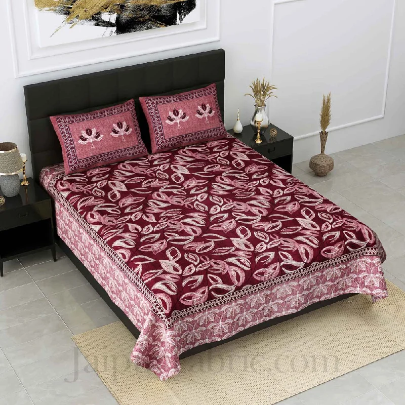 procian print leaves pink maroon pure cotton king size bedsheet