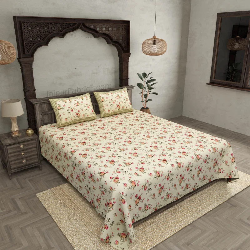Buy More, Save More Pure Cotton 240 TC Double bedsheet in cream seamless floral print
